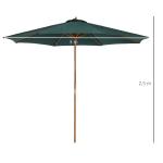 Chapéu de Sol Ø300x250cm Chapéu de Sol com Mastro de Madeira com 8 Hastes Sistema de Polia com Fixação Verde