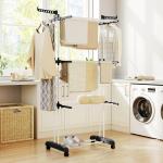 Estendal Dobrável para Roupa com Rodas Estendal Vertical de Aço com 3 Níveis Laterais Dobráveis 73x64x177cm Preto e Branco