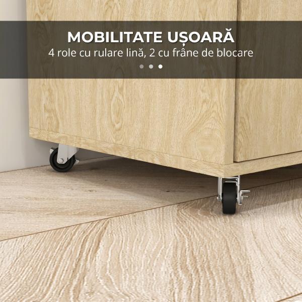 Carrinho de Cozinha com Rodas 2 Portas Prateleira Ajustável Porta - Especiarias para Sala de Jantar 75x40x80,5 cm Madeira