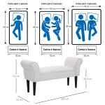 Banco de Pé de Cama Banco com Braços Curvados Estofado e Pés de Madeira Carga Máxima 130kg 102x31x51cm Branco