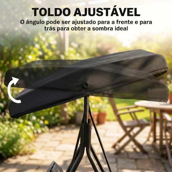 Baloiço de Jardim Exterior de 3 Lugares com Toldo Reclinável Assento Respirável e Estrutura de Aço 175x118x159 cm Preto