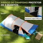 Tenda de Campismo Familiar para 2 - 3 Pessoas com 2 Áreas e Bolsa de Transporte Impermeável 420x200x150 cm Cinza e Laranja