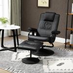 Poltrona de Massagem Elétrica com Banco para Apoiar os Pés Poltrona Relax Giratório Reclinável em até 145° com Controle Remoto e 10 Zonas de Massagem Estofado em PU 77x84x95cm Preto