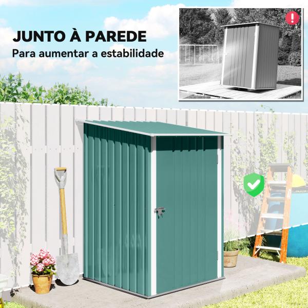 Abrigo de Jardim de Aço Galvanizado com Porta Fechadura e Teto Inclinado 0,92 m² 100x103x160cm Verde