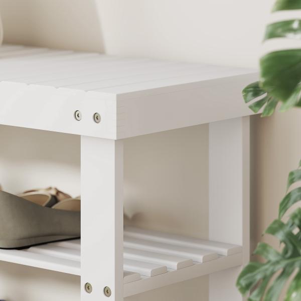 Banco Sapateira de Bambu Organizador de Sapatos com 2 Prateleiras para 6 - 9 Pares de Sapatos 70x28x45 cm Branco