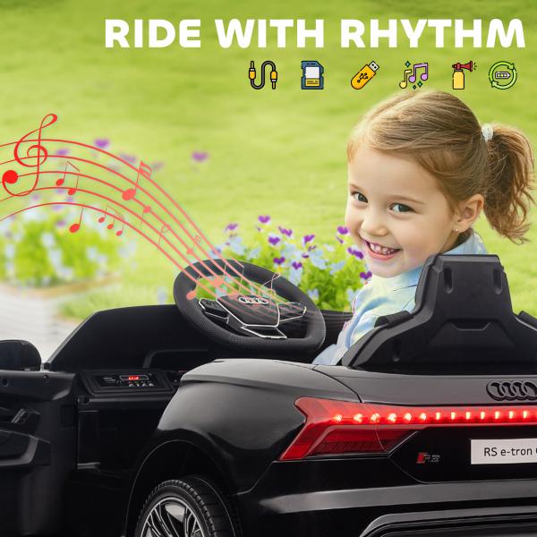 Carro Elétrico AUDI RS E - Tron GT 12V com 2 Motores Faróis LED Buzina Música USB 3 - 5km/h 103x58x41cm Preto