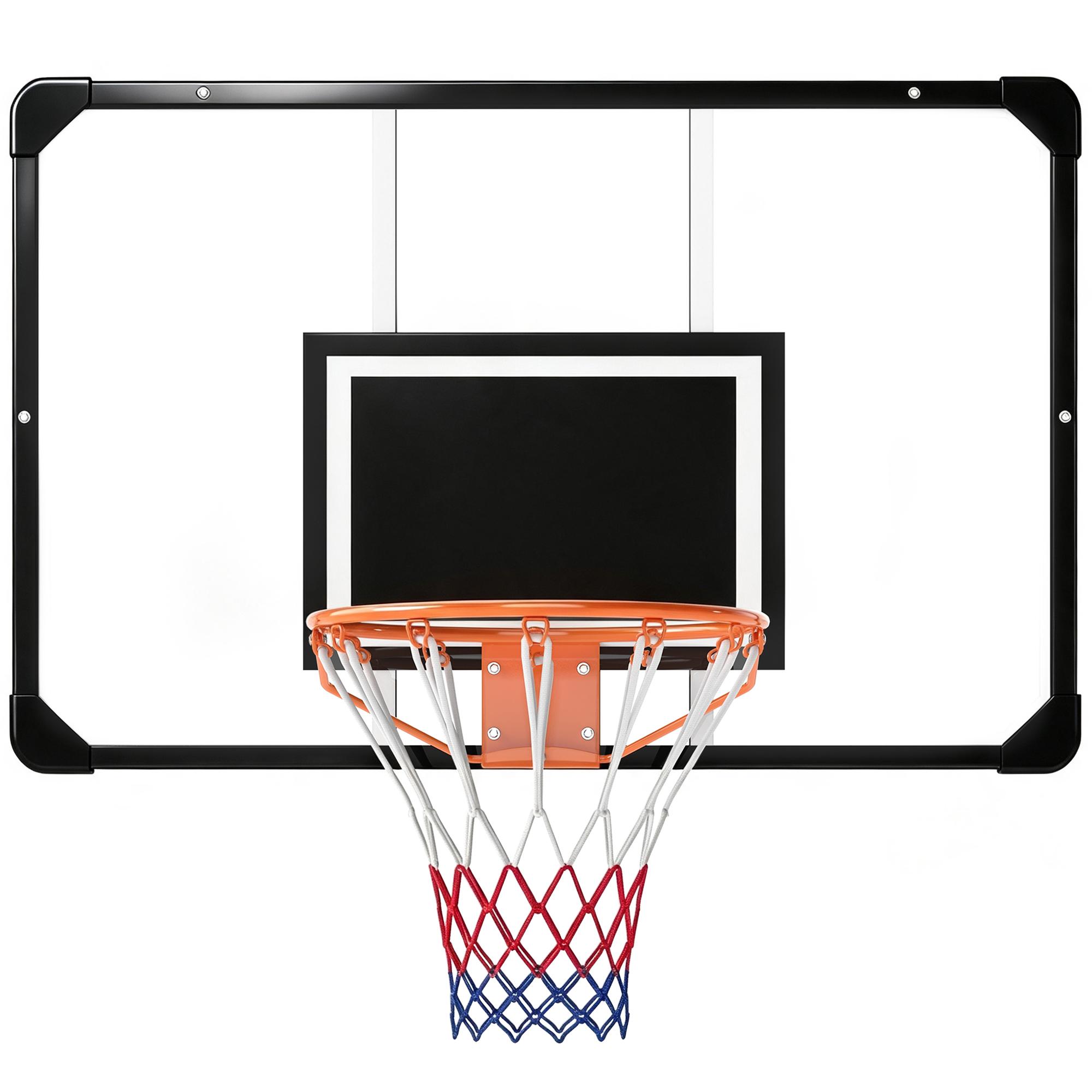 Tabela de Basquetebol de Parede com Quadro e Estrutura de Aço para Utilização em Interiores e Exteriores 113x61x73 cm Preto
