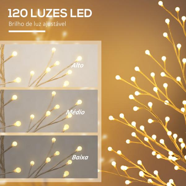 Árvore Sintética Altura 150cm com 120 Luzes LED IP44 Ajustável em 3 Modos Ramos Flexíveis 20x20x150cm Branco
