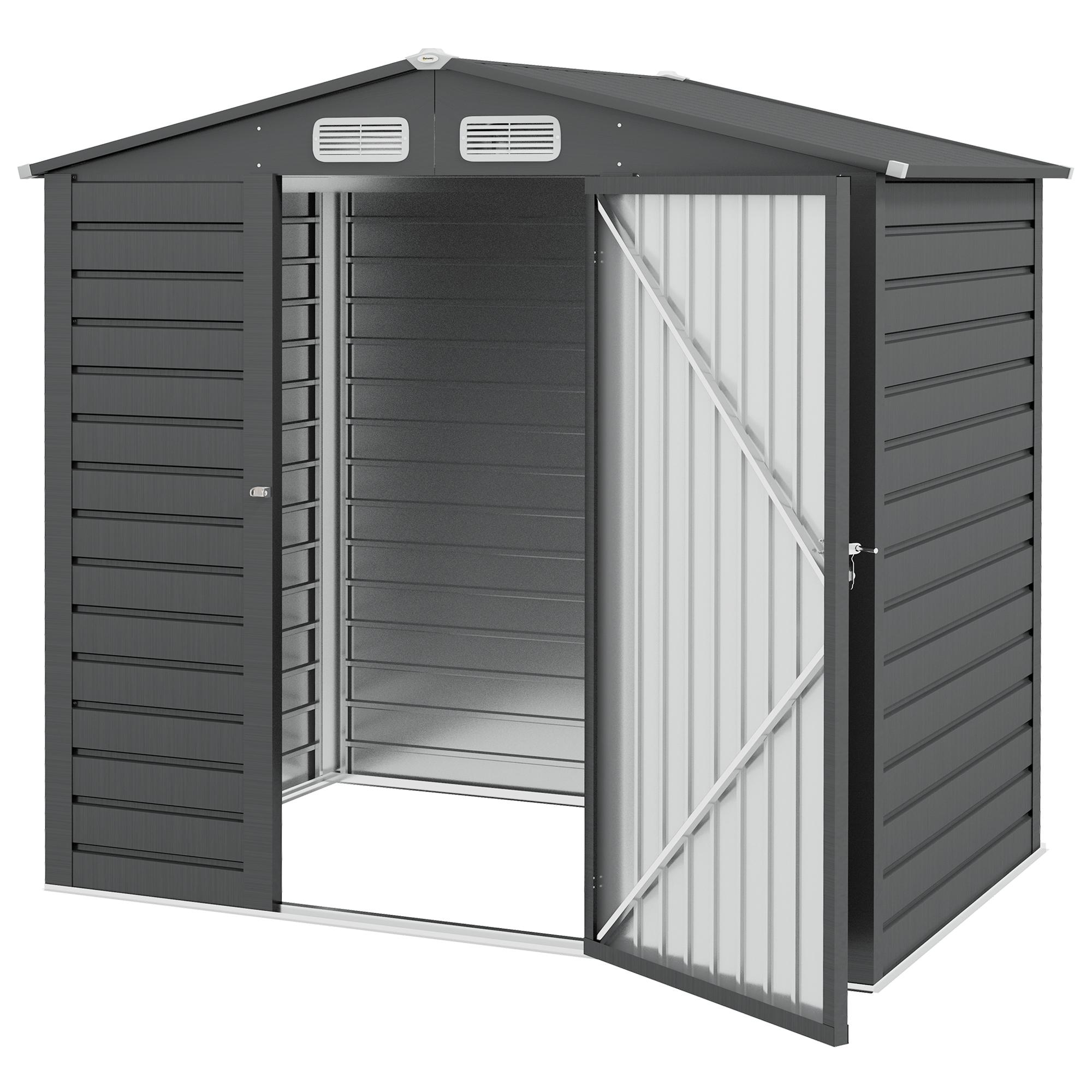Abrigo de Jardim 2,27 m² 190x131x188 cm com 2 Ventilações Porta com Fechadura para Armazenamento de Ferramentas Cinza