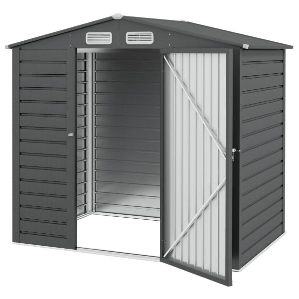 Abrigo de Jardim 2,27 m² 190x131x188 cm com 2 Ventilações Porta com Fechadura para Armazenamento de Ferramentas Cinza