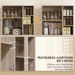 Armário de Cozinha Móvel Auxiliar de Cozinha com Prateleiras Abertas e 4 Portas de Vidro 90x35x172 cm Cinza Claro
