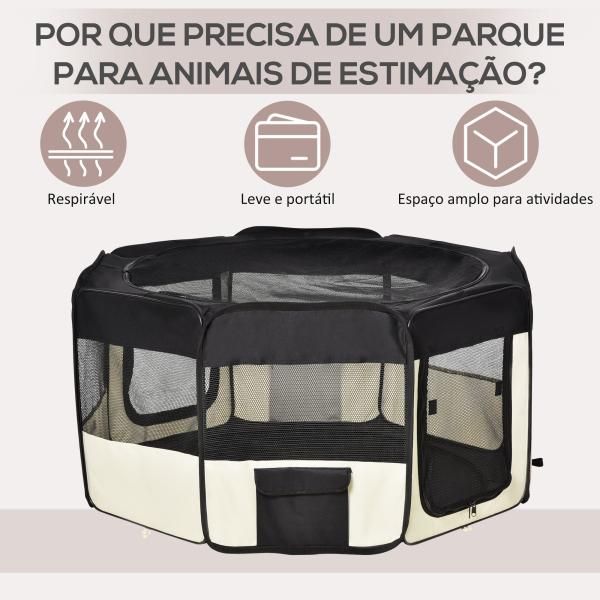 Parque para Animais de Estimação Dobrável com 2 Portas e Almofada Tecido Oxford Ø120x58 cm Preto