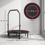 Trampolim de Fitness Ø102 cm Dobrável com Guiador Ajustável de 4 Níveis e Bandas para Treino de Pernas e Corpo Vermelho