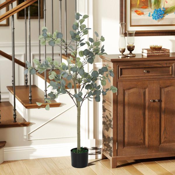 Eucalipto Artificial 150 cm Planta Artificial Decorativa Grande Árvore Artificial de Interior com 230 Folhas Verde