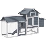 Galinheiro de Madeira para Exterior Gaiola para 2 - 3 Galinhas com Cercado de Arame Teto Abatível Caixa Ninho Bandeja Removível e Rampa 150,5x54x87cm Cinza e Branco