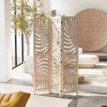 Biombo de 3 Painéis Separador de Ambientes Dobrável 120x170 cm com Estampado de Folhas de Palmeira Tropical Madeira
