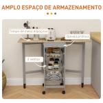 Carrinho Auxiliar Dobrável Carrinho de Cozinha com 6 Rodas 1 Gaveta e 3 Cestos de Metal 97,2x37x77,5 cm Cinza e Carvalho