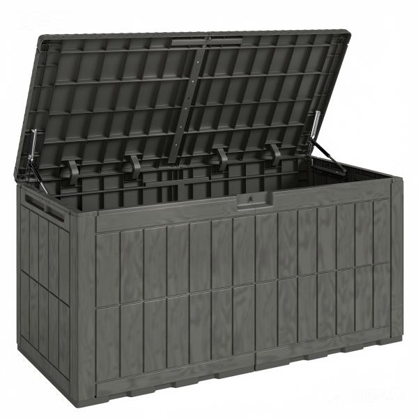 Baú Exterior Capacidade 440L em Resina Resistente à Água e aos Raios UV com Tampa Bloqueável 133x62x65 cm Castanho