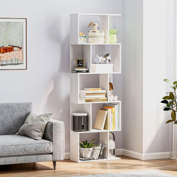Estante de 5 Níveis em Forma de S com 10 Prateleiras para Quarto Escritório Sala 60x24x184,5 cm Branco