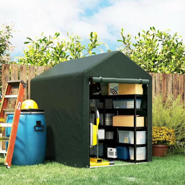 Abrigo para Ferramentas Bicicletas e Motos 120x179x165 cm Garagem Portátil com 2 Habitações Verde Escuro