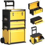 Caixa de Ferramentas Empilhável 3 em 1 Caixa de Ferramentas com Rodas Carro de Ferramentas de Aço 52x32x72 cm Amarelo e Preto
