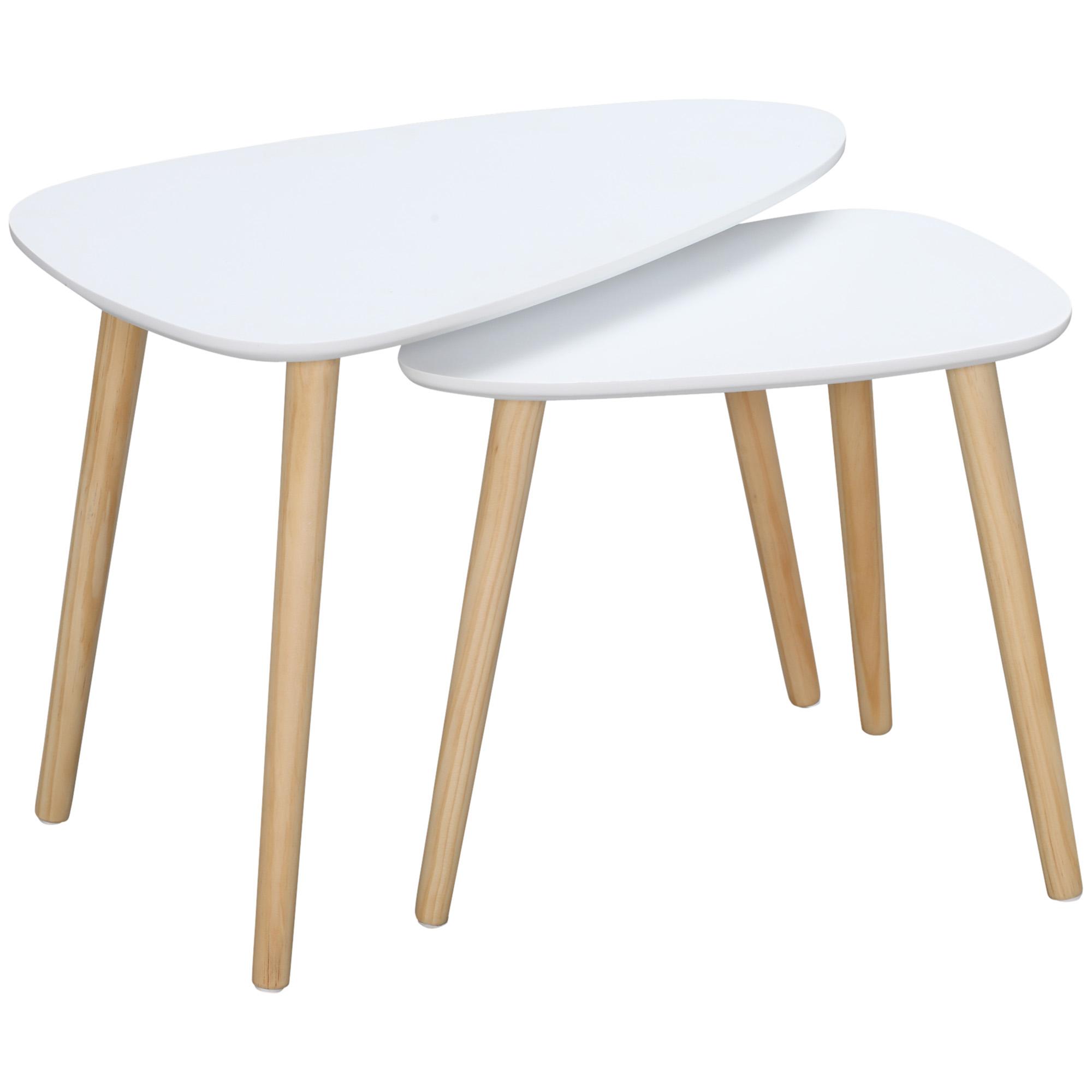 Conjunto de 2 Mesas Auxiliares com Pés de Madeira Mesas de Café 59,5x39,5x45cm e 44,5x28,5x40cm Branco
