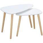 Conjunto de 2 Mesas Auxiliares com Pés de Madeira Mesas de Café 59,5x39,5x45cm e 44,5x28,5x40cm Branco