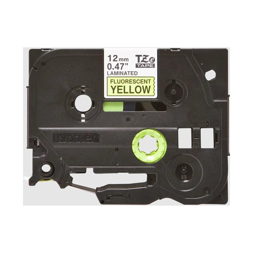 Fita BROTHER laminada com texto Preto e fundo Amarelo Fluorescente 12mm x 5m — Recondicionada