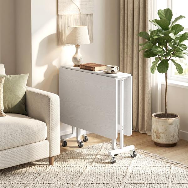 Mesa Dobrável de Cozinha para 4 - 6 Pessoas Mesa de Sala de Jantar Dobrável com Rodas e Laterais Dobráveis 120x80x73 cm Branco