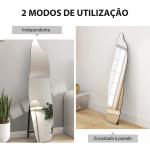 Espelho de Pé 160x40 cm sem Moldura Espelho de Corpo Inteiro Forma Irregular com Suporte Metálico Preto