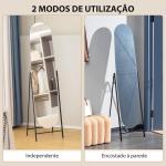 Espelho de Pé Arqueado 160x40 cm Espelho de Corpo Inteiro sem Moldura com Suporte de Metal Preto