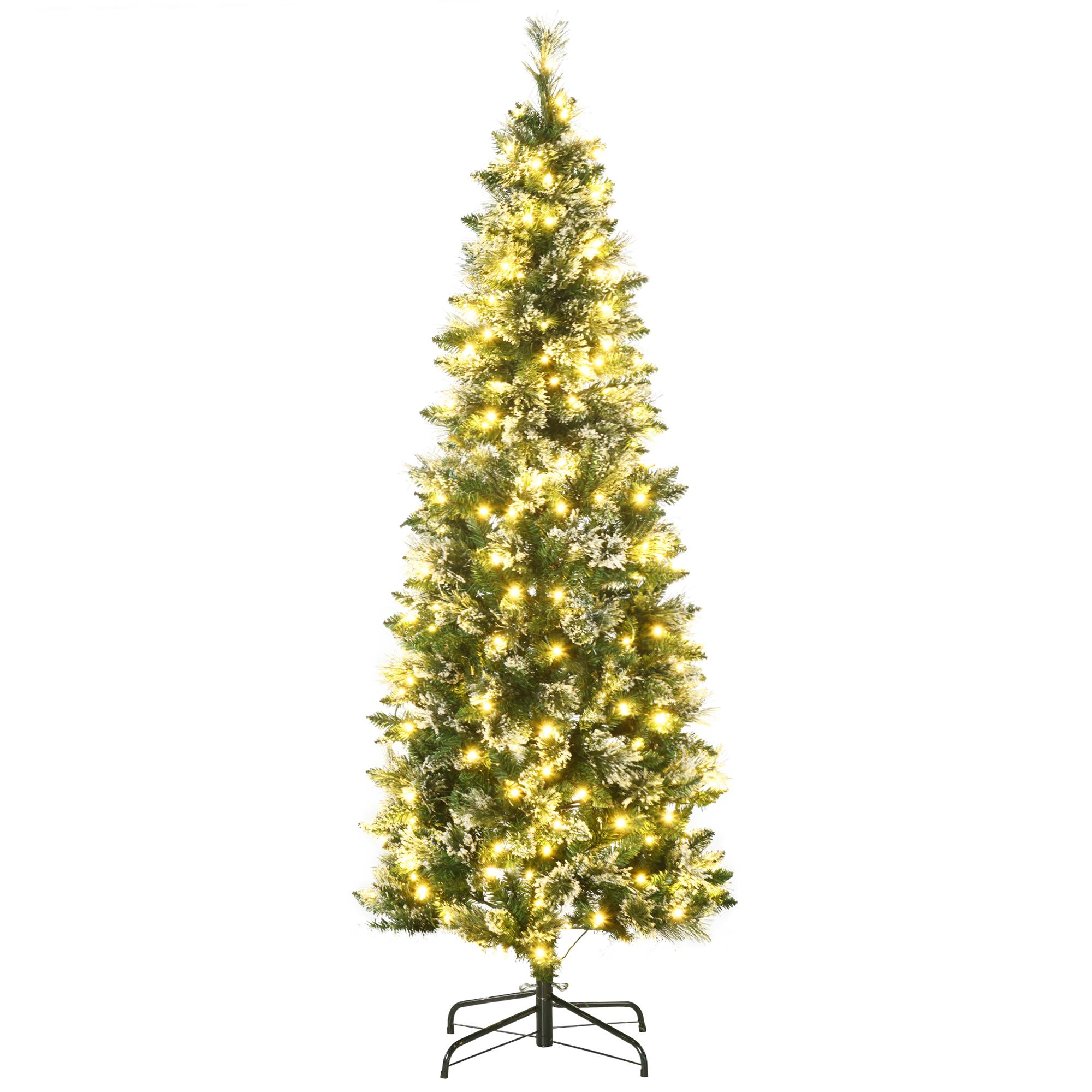 Árvore de Natal Artificial com 240 Luzes LED 618 Ramos Suporte de Aço e Formato Slim para Interior Ø68x180 cm Verde