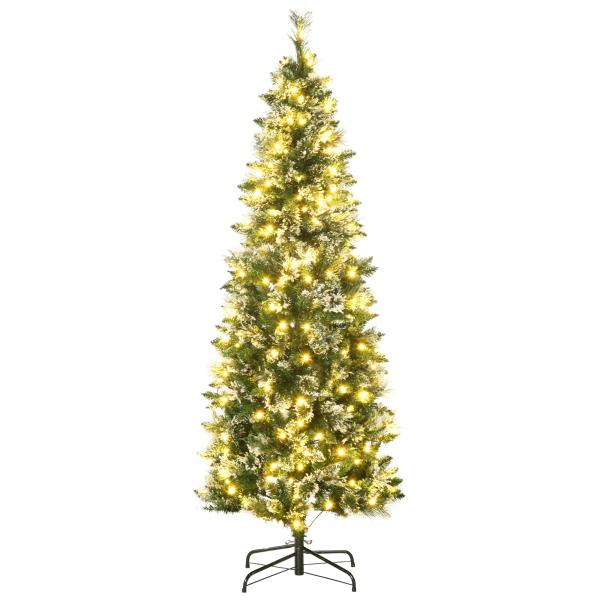 Árvore de Natal Artificial com 240 Luzes LED 618 Ramos Suporte de Aço e Formato Slim para Interior Ø68x180 cm Verde