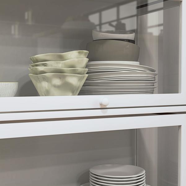 Vitrine Branco de 4 Níveis para Sala de Estar Anti - Tombo 59x30x139 cm com Portas Abatíveis de Acrílico Colecionador
