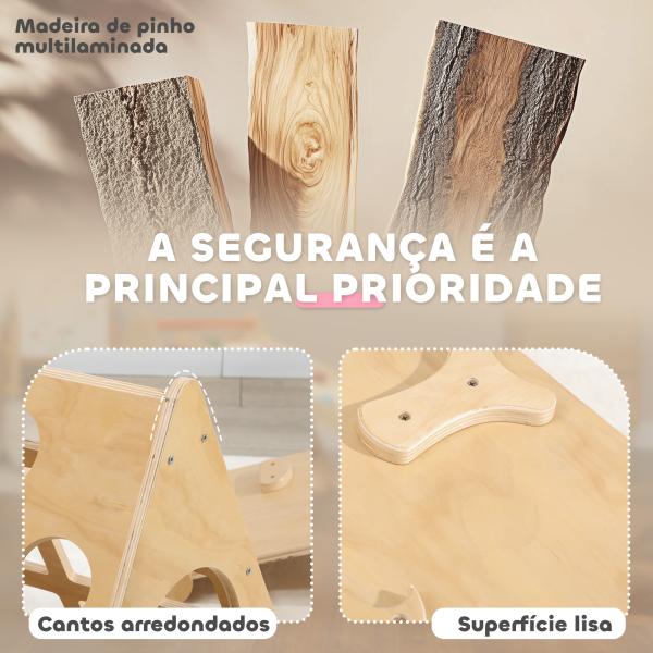 Triângulo de Escalar de Madeira 8 em 1 Jogo de Aprendizagem com Rampa Escada em Forma de Arco 175x59,5x60 cm Madeira