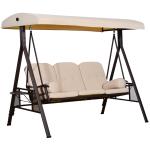 Banco Baloiço de Jardim de 3 Lugares com Teto 2 Almofadas Suporte para Bebidas e Estrutura de Metal para Terraço Balcão Exterior Carga Máxima 360kg 207x120,5x174cm Bege
