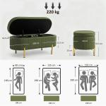 Banco de Cama com Arrumação em Veludo, Pés Dourados e Design Oval Elegante, 108x44x43,5 cm, Verde Escuro