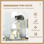 Arranhador para Gatos Médio de 3 Níveis com Postes de Sisal Placa para Arranhar e Bola Suspensa 40x35x72 cm Cinza