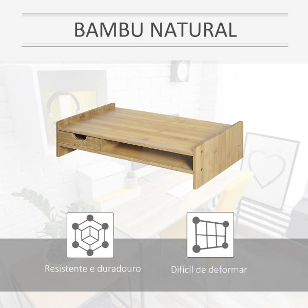 Suporte para Monitor de Bambu Organizador de Escritório para Monitor Portátil 48x25,5x11,5 cm Madeira