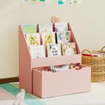 Estante para Livros Infantil de 4 Níveis com 3 Prateleiras e 1 Gaveta com Rodas 62,5x30x70 cm Rosa