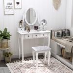 Toucador de Maquilhagem com Banco MDF e Madeira Maciça 80x40x140cm Branco