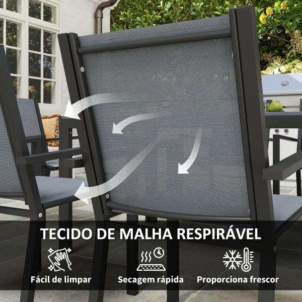 Conjunto de Mesa e Cadeiras de Jardim com Cadeiras Empilháveis e Estrutura de Aço para Terraço e Pátio Cinzento Claro