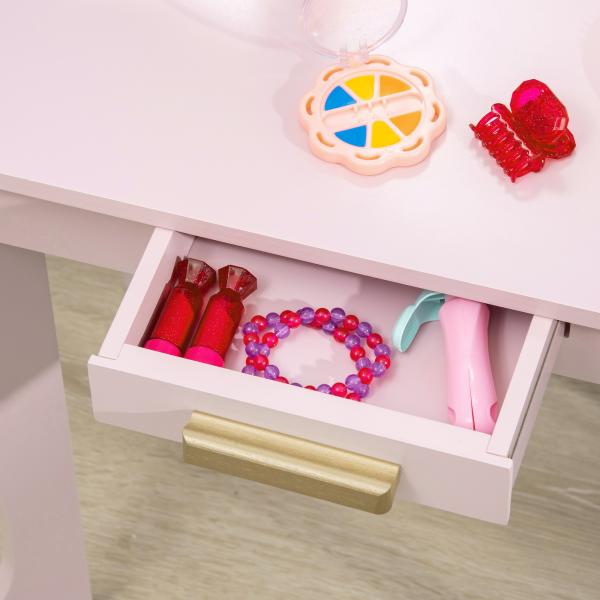 Toucador para Crianças com Espelho e Banco Toucador de Maquilhagem para Crianças de 3 a 6 Anos 52x32x85 cm Rosa