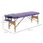 Marquesa de Massagem Dobrável Marquesa com Altura Ajustável 61 - 88 cm Desenho Ergonómico Fácil de Transportar 185x60 cm Roxo