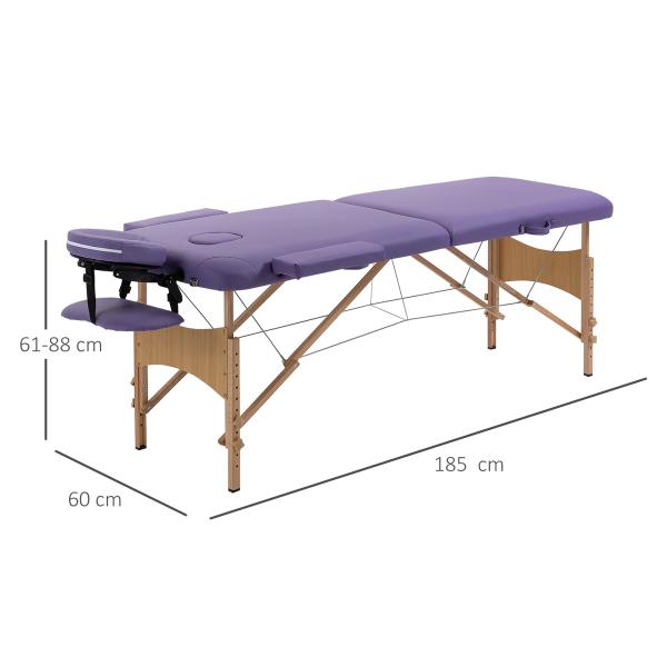 Marquesa de Massagem Dobrável Marquesa com Altura Ajustável 61 - 88 cm Desenho Ergonómico Fácil de Transportar 185x60 cm Roxo