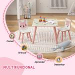 Conjunto de Mesa e Cadeiras para Crianças de 3 Peças Mesa Infantil com 2 Cadeiras Conjunto de Móveis para Atividades Rosa
