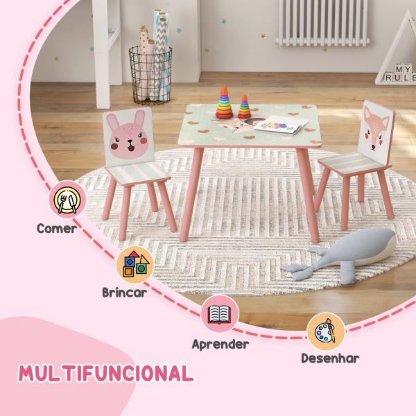 Conjunto de Mesa e Cadeiras para Crianças de 3 Peças Mesa Infantil com 2 Cadeiras Conjunto de Móveis para Atividades Rosa