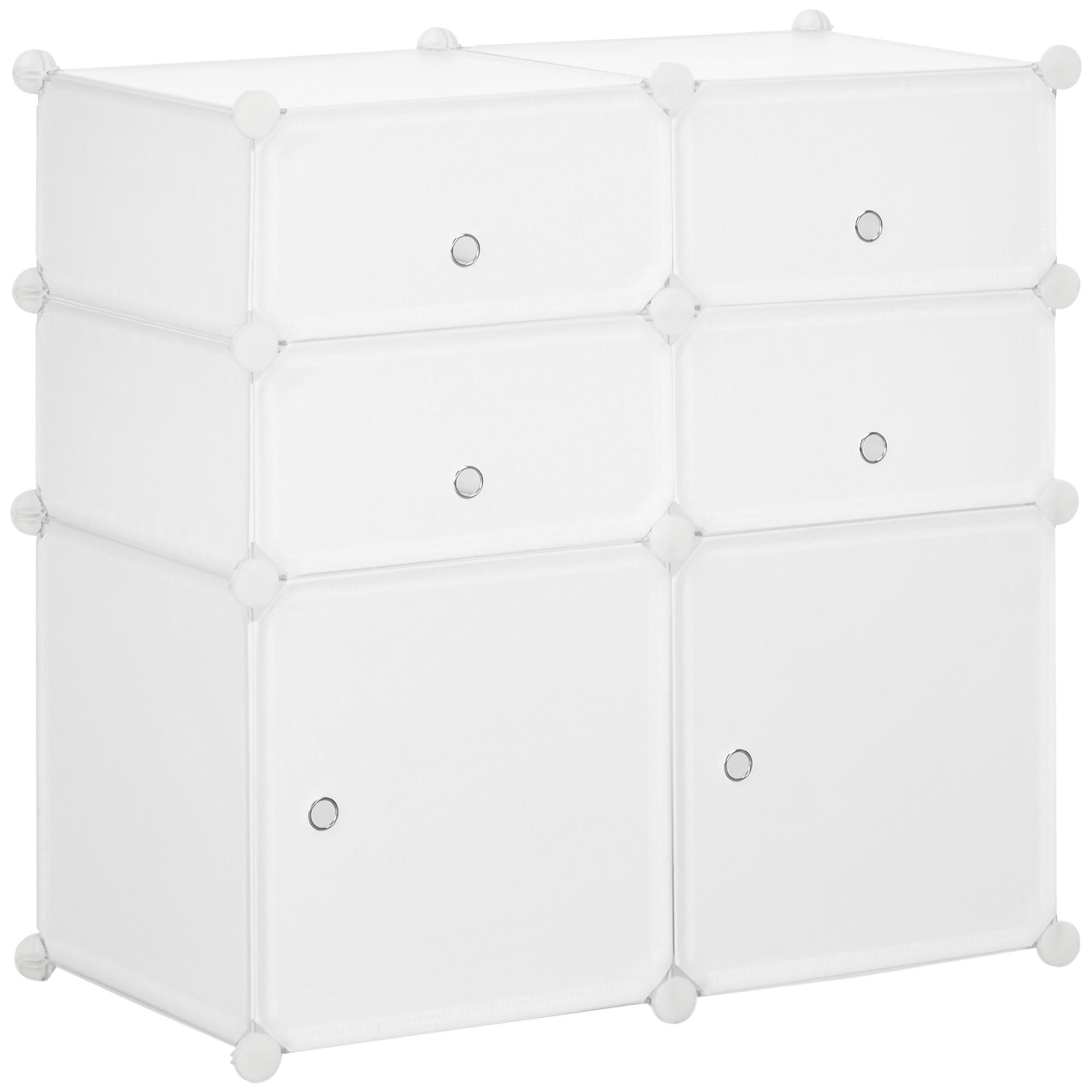 Armário Modular de Plástico Armário Modular com 6 Cubos Organizador de Roupas Sapatos Brinquedos 75x37x73cm Branco