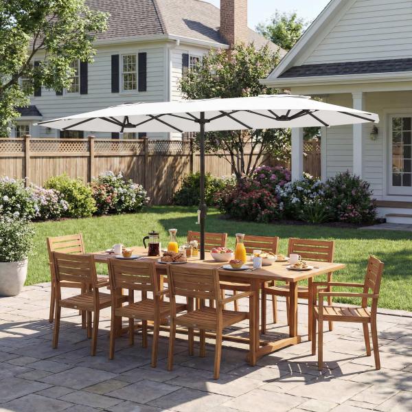 Guarda - Sol Duplo de Jardim 46x26 m com Manivela Manual Proteção UV50+ Capa Resistente à Água Branco