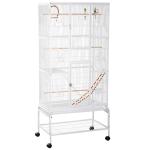 Gaiola para Pássaros com Rodas de 3 Níveis com 3 Poleiros Comedouros Brinquedos Rampas e Prateleira 83x53x180 cm Branco